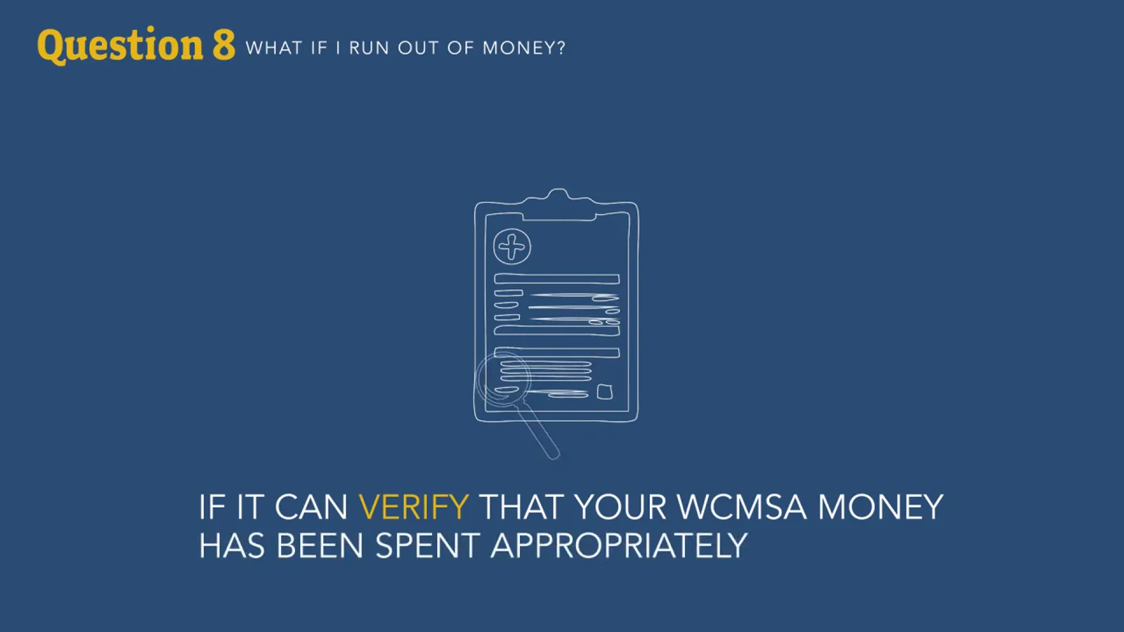 Medicare pays only after it verifies how the money was spent CMS frame explaining that Medicare will begin paying for future treatments related to the work injury once it can verify the set-aside money has been spent appropriately